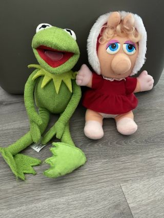 Disney The Muppets 14” Kermit The Frog & 11” Baby Miss Piggy Plush Stuffed Toys