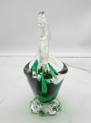 Vintage Swan Candy Dish Trinket Bowl Green Clear Glass Hand Blown Decor 2