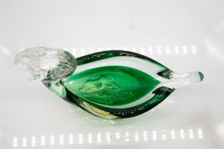 Vintage Swan Candy Dish Trinket Bowl Green Clear Glass Hand Blown Decor 3