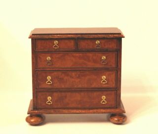Artisan Gilbert Mena Exquisite William And Mary Burled Wood Chest Of Drawers