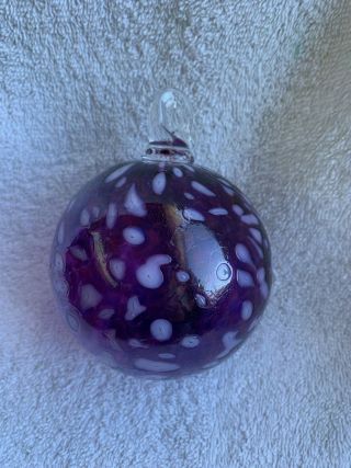 Large 5” Hand Blown Glass Gazing Ball Christmas Orb Purple