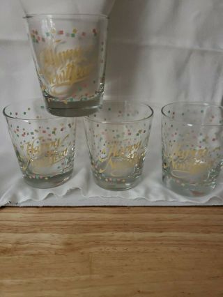 (4) Libbey Double Old Fashioned On The Rocks Happy Year Glasses (b24)