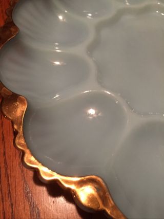 Vintage Fire King Blue Delphite Deviled Egg Plate Tray with Gold Gilt 3