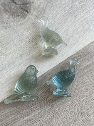 Vintage Depression Glass Figurines Clear Green And Blue Ducks And Bird