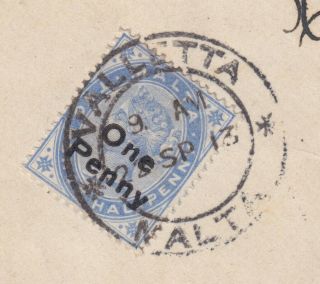 1913 Malta QV 2 1/2d blue,  Vallettta to Newton - le - Willows (B/S),  Lancs 2