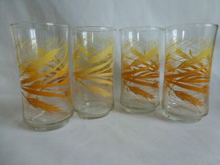 Vintage Libby Yellow/orange Wheat 10 Oz.  Glasses/tumblers (4) 609