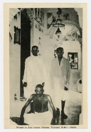 Trinidad & Tobago 1930 Peco Postcard Of Priests At East Indian Temple