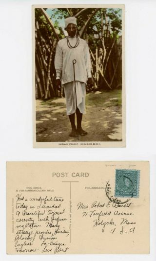 Trinidad & Tobago 1930 Stephens Postcard Of Indian Priest,  Hand Coloured