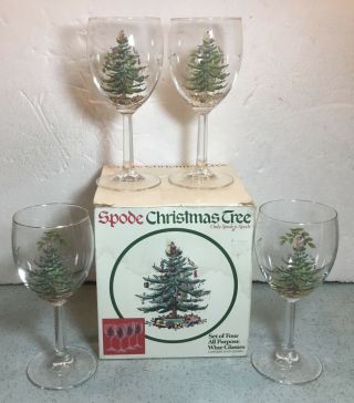 Spode Christmas Tree Set Of 4 All Purpose Wine Glasses Euc W/box