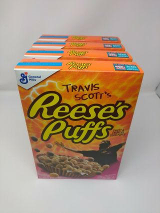 4 Boxes Of Travis Scott X Reeses Puffs Cereal Special Limited Edition