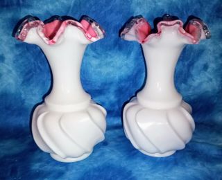 Fenton Vintage Silver Crest Peach Blow Vases Glassware Home Decor Gifts