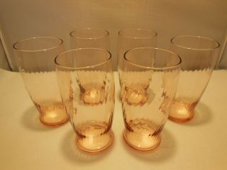 Set Of 6 Vintage Pink Tea Glasses Water Tumblers Swirl Pattern 14oz Unmarked