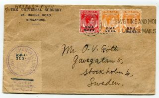 B.  M.  A.  Malaya Cover Singapore To Stockholm Sweden See Scans