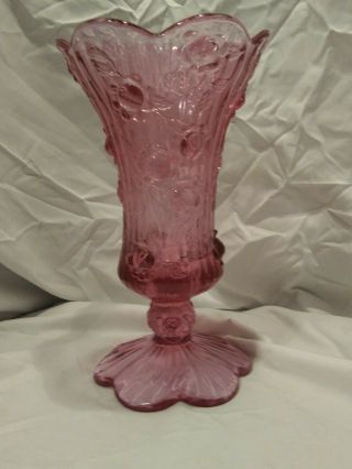 Vintage Fenton Lilac Cabbage Rose Vase With Scalloped Lip Christmas