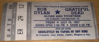 1987 Grateful Dead Bob Dylan Jfk Philadelphia Pa Mail Order Concert Ticket Stub