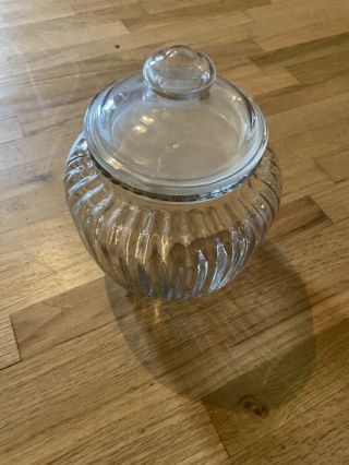 Vintage Clear Ribbed Glass Jar Canister - Air - Tight Lid - Candy Cookie Jar