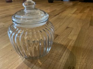 Vintage Clear Ribbed Glass Jar Canister - Air - tight Lid - Candy Cookie Jar 3