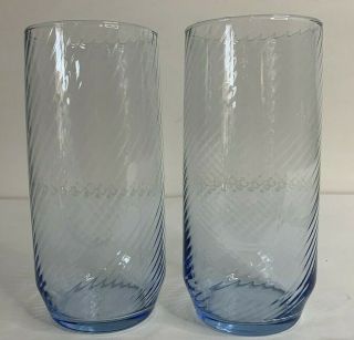 Vtg Set Of 2 Libbey Misty Blue Optic Swirl Glasses Tea Cooler Tumbler 24 Oz
