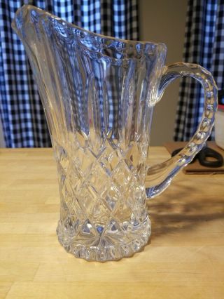 Vintage Heavy Diamond Cut And Polished Lead Crystal Water Pitcher 8 - 1/4 " Tall