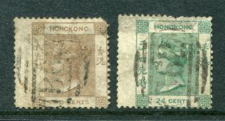 1863/71 Hong Kong Qv 2c & 24c Stamps With Wing Margin (some Imperfections)