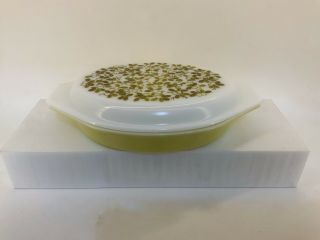 Vintage Pyrex Olive Casserole Dish Green 1 Quart Avocado Divided Berries Leaves