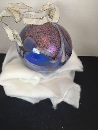 Hand Blown Glass Ball Sphere Globe Christmas Ornament Iridescent Swirl Purple 3”