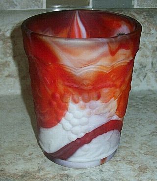 Stunning Red And White Swirl Vintage Imperial Glass Slag Cup Or Vase W/ Sticker