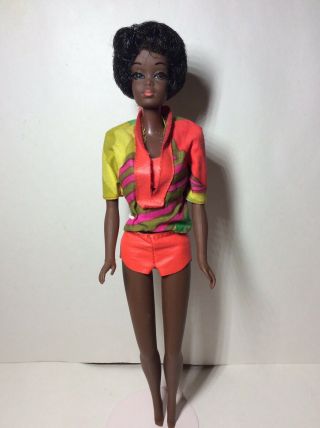 Vintage Barbie Htf Talking Black Haired Christie In Outfit,  Mute