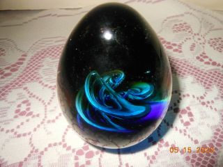 Vintage Art Glass Egg Shaped Paperweight Multi Colors L@@k