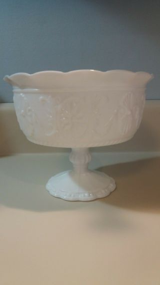 White Milk Glass Pedistal Bowl Dish