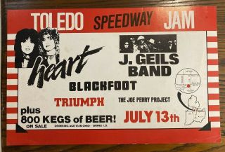 Toledo Speedway Jam Poster 1980 Heart Jgeils Band Blackfoot Triumph Joe Perry