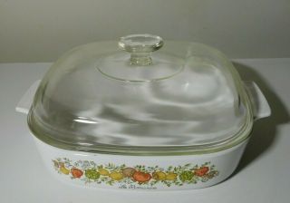 Corning Spice Of Life 2.  5 Quart Square Casserole A - 10 - B With Domed Lid