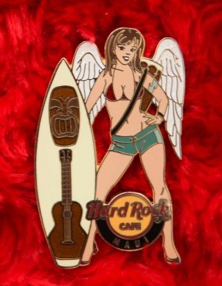 Hard Rock Cafe Pin Maui Sexy Rockin Angel Series Tiki Warrior Surfboard Girl