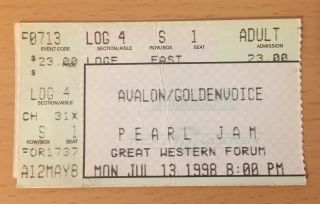 1998 Pearl Jam Yield Tour Los Angeles Concert Ticket Stub Tenacious D X Ten Vs.