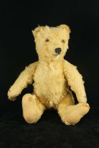 Antique Vintage Jointed 11 " Teddy Bear - White Mohair - Glass Eyes