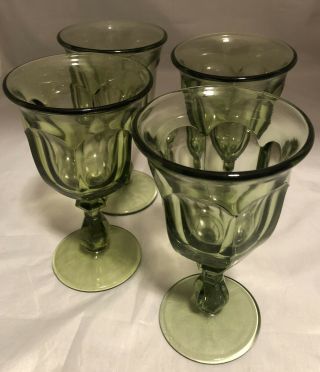 Vintage Avocado Green Paneled Cordial Wine Glasses Goblets Stemmed
