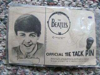 The Beatles 1964 Paul Mccartney Vintage Tie Tack Pin W/ Backing Card