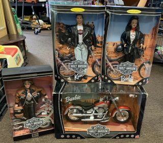 Barbie Harley Davidson Motorcycle & 3 Dolls Mattel Mib Vintage 1998 - 1999