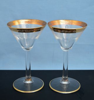 Vintage Champagne Glasses W/ Etched Gold