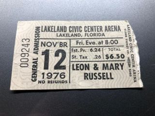 Leon Russell Concert Ticket Stub November 12,  1976 Lakeland Civic Center Florida