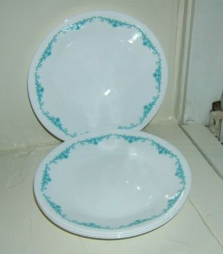 Corelle By Corning Garden Lace Set Of 4 Bread Plates 6 - 3/4 " Teal Floral Border