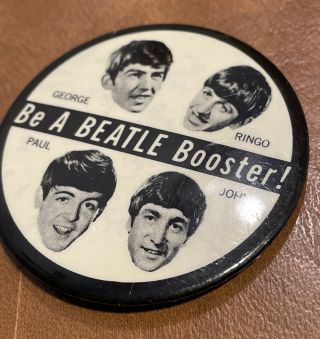 Vintage 1964 The Beatles " Beattle Booster " 2 " Pin George,  Ringo,  Paul,  John