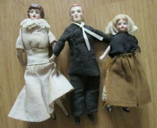 Antique German Miniature Dolls House Family Man,  Lady And Girl Dolls House Dolls