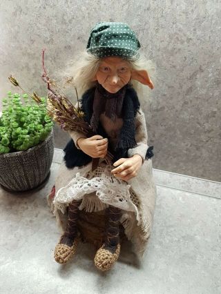 Wood Elf Doll Old Lady Handmade From Polymer Clay Fairy - Tale Character Art Doll