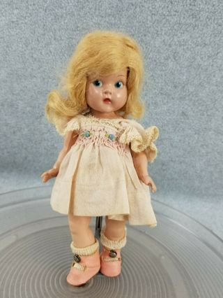 8 " Vintage Vogue Ginny Doll W Painted Eyes Blonde W Side Part Intaffeta Dress