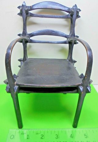 Antique Victorian Old Naive Tramp Folk Art Treen Doll Teddy Bear Miniature Chair