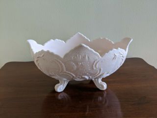Jeanette Glass Co.  Vintage Shell Pink Milk Glass Footed Fruit Bowl 1950 