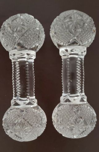 2 Matching Cut Glass Notched Crystal Knife Rests