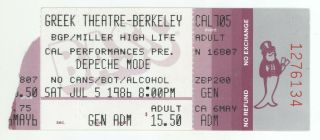 Mega Rare Depeche Mode 7/5/86 Berkeley Ca Greek Theatre Ticket Stub