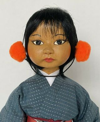 Niada Artist Doll By Patti Hale,  Carved Wood Asian Girl 15” Ooak,  1986